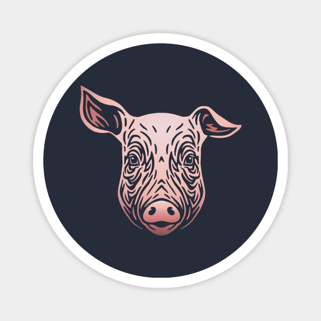 Pig Head Tattoo Illustration Magnet by JunkyDotCom